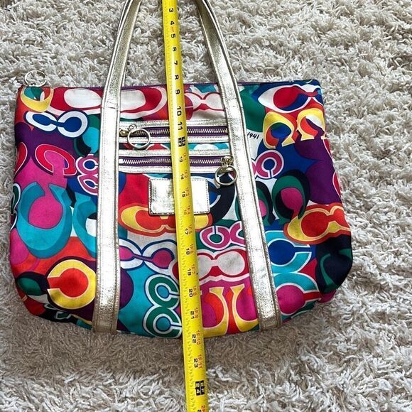 Coach Poppy Pop C Spotlight Tote Shoulder Bag Gold Multi Colored Bright - Picture 3 of 16